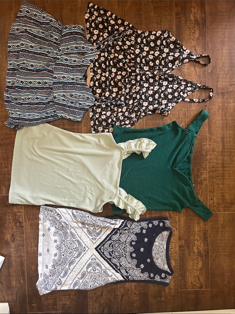 Lot of 5 Women's Summer Tops - Floral, Green, Mint, Navy & Patterned